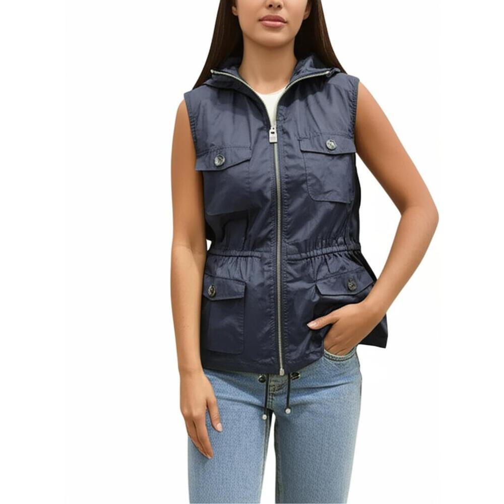 Jones‎ New York Sport Womens Navy Hooded Vest Zip Up Casual Utility Size M